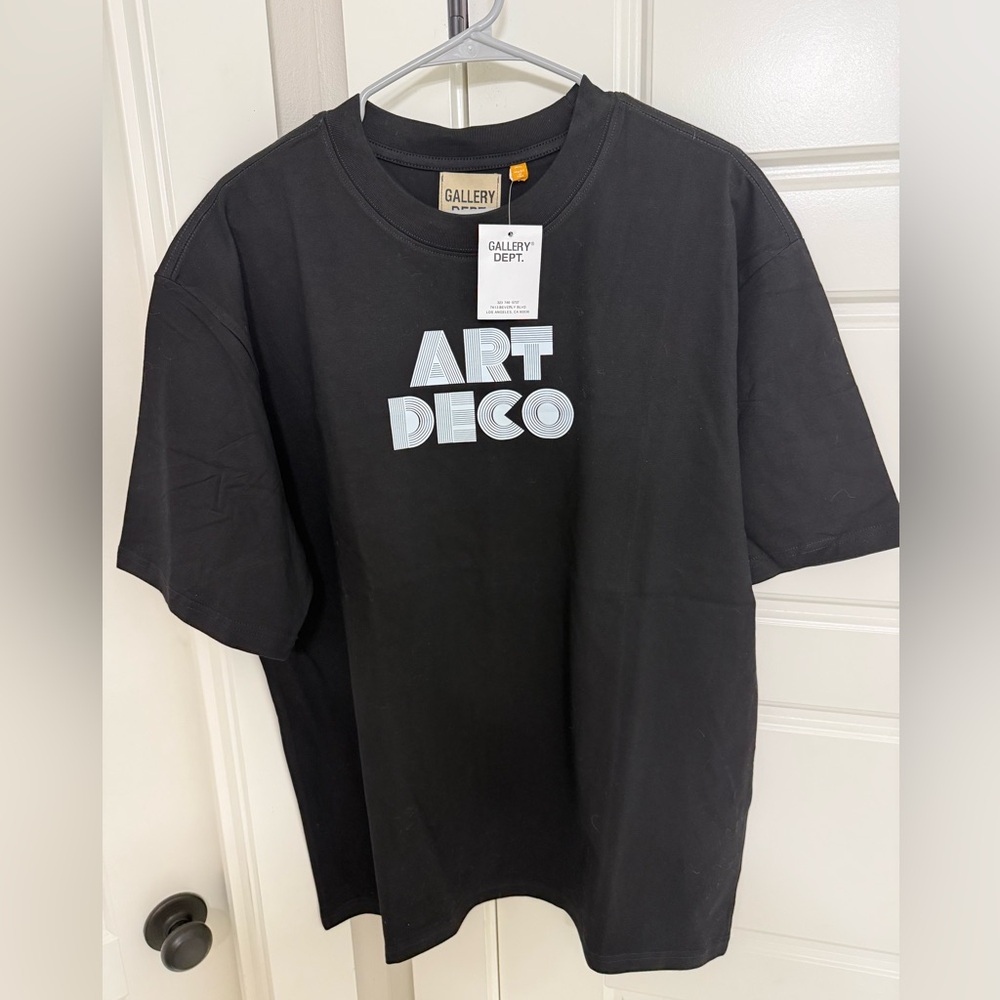 Gallery Dept Black Tee with Gold and White Design